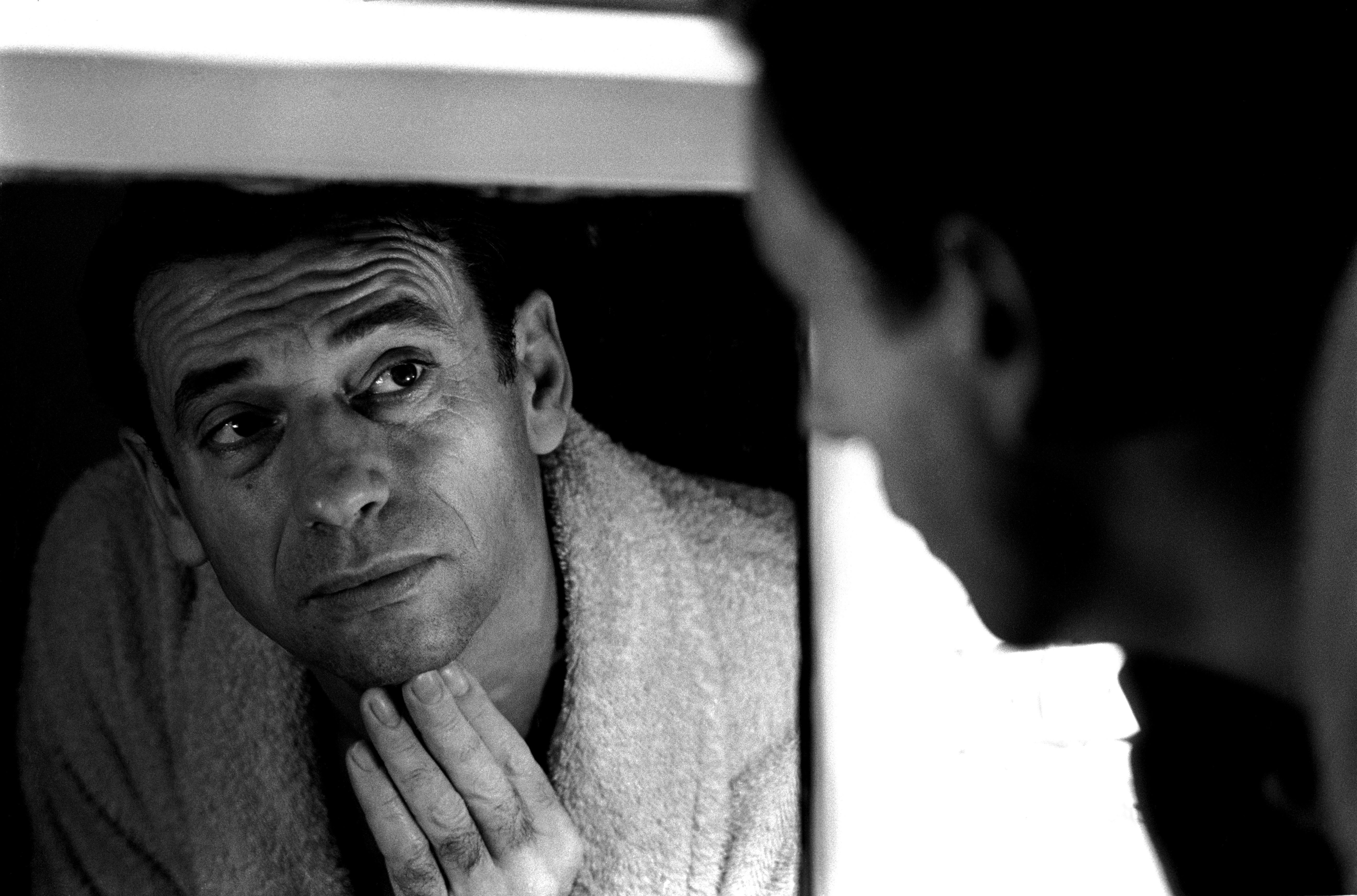 Yves Montand backstage during the run of An Evening With Yves Montand at the John Golden Theatre. (Photo by Steve Schapiro/Corbis via Getty Images)